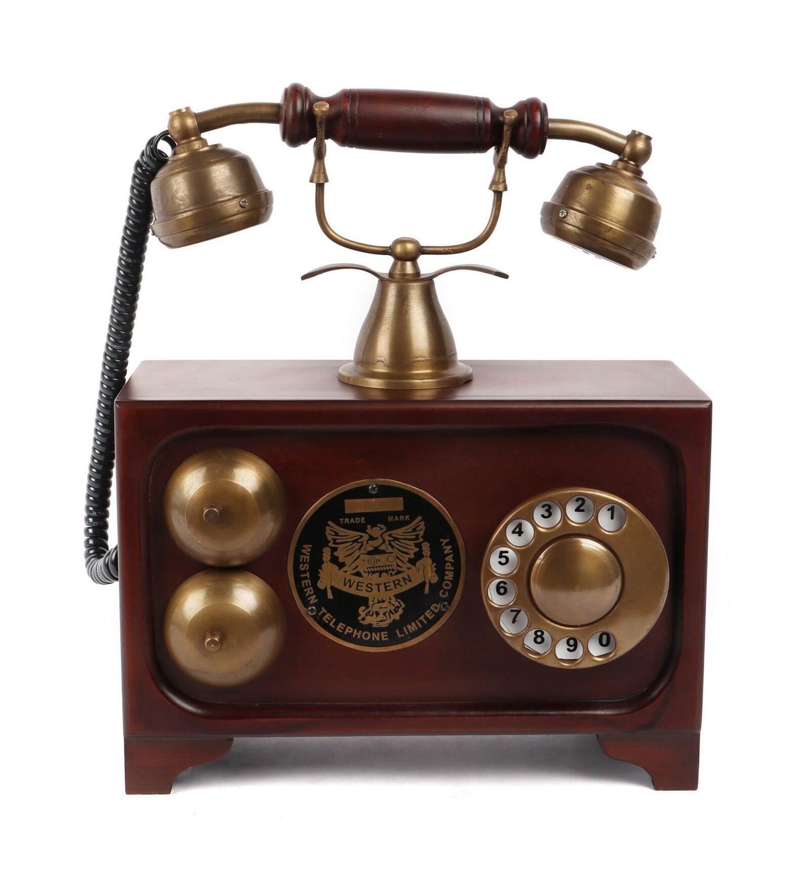 Antique Vintage Unica Brass & Wood Dummy Retro Telephone